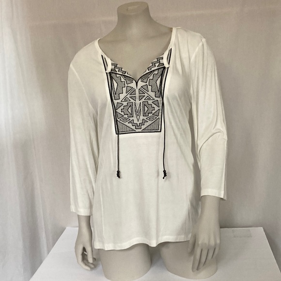 DEMOCRACY Jeans Women’s 3/4 Sleeve Tunic Size X-Large Chest Pattern Print NWT - Picture 2 of 5